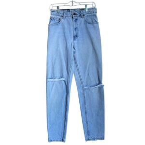 Vintage 1990s Levis Jeans Women 27 Light Blue Ripped High Rise Straight Grunge